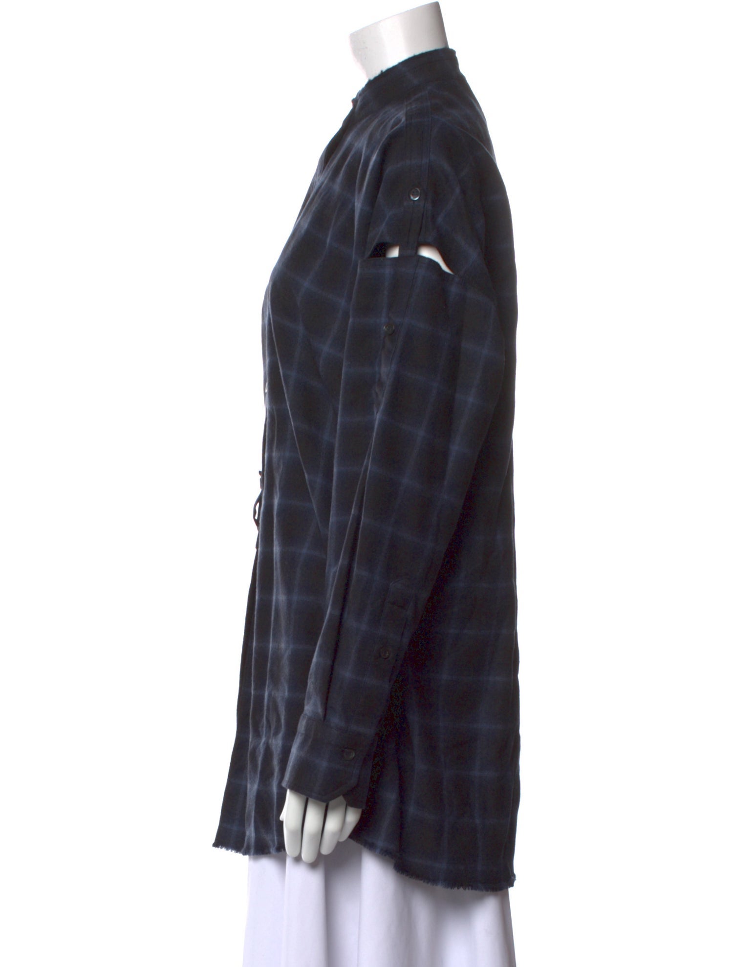 Helmut Lang Wool Plaid Print Button-Up Top w/ Tags