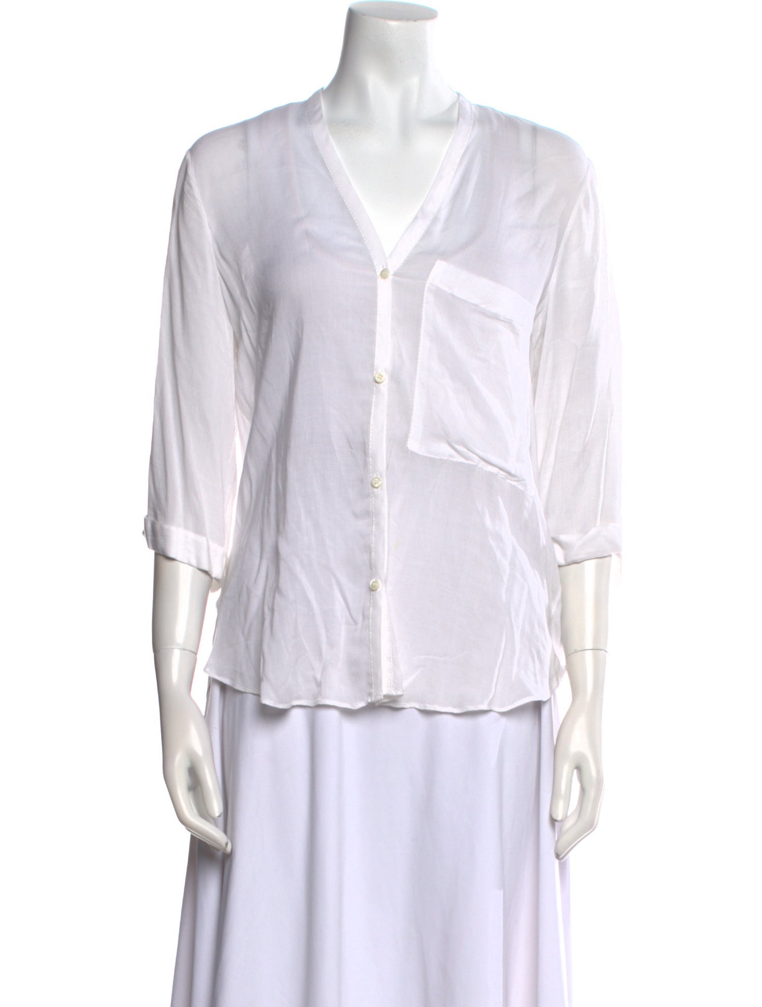 Helmut Lang V-Neck Three-Quarter Sleeve Button-Up Top