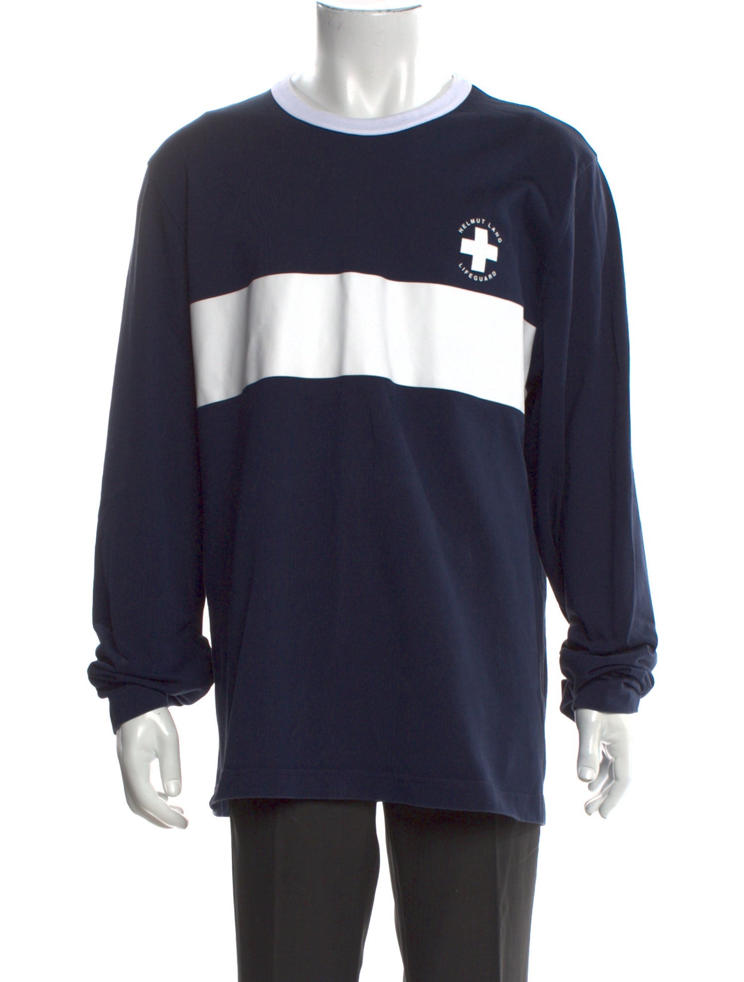 Helmut Lang Colorblock Pattern Crew Neck Sweatshirt