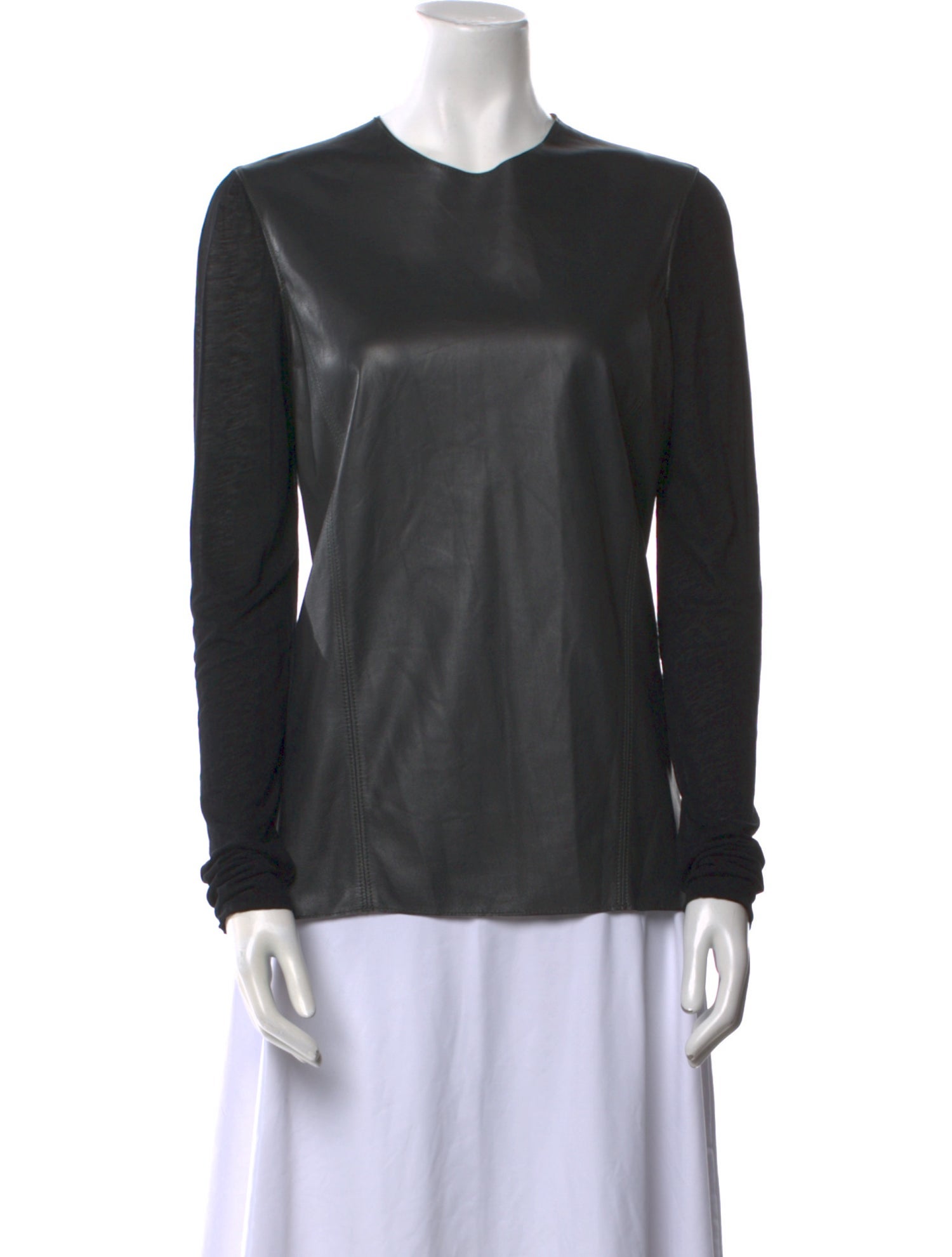 Helmut Lang Lamb Leather Crew Neck Blouse