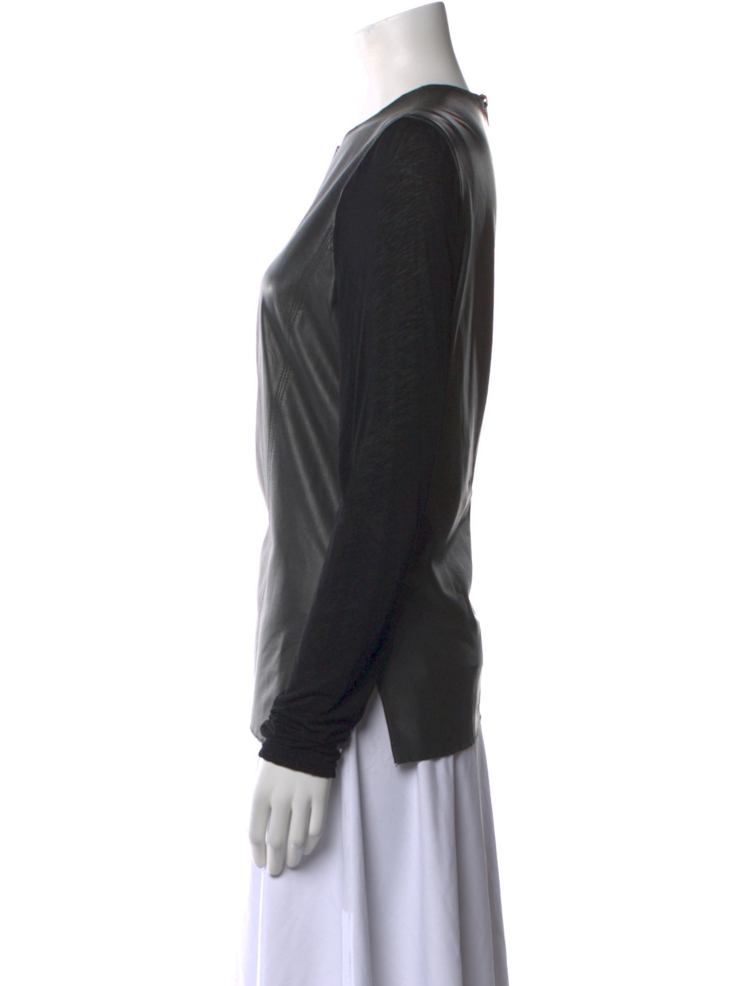 Helmut Lang Lamb Leather Crew Neck Blouse