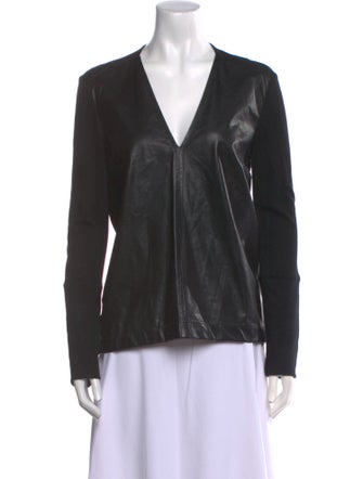 Helmut Lang Leather V-Neck Blouse