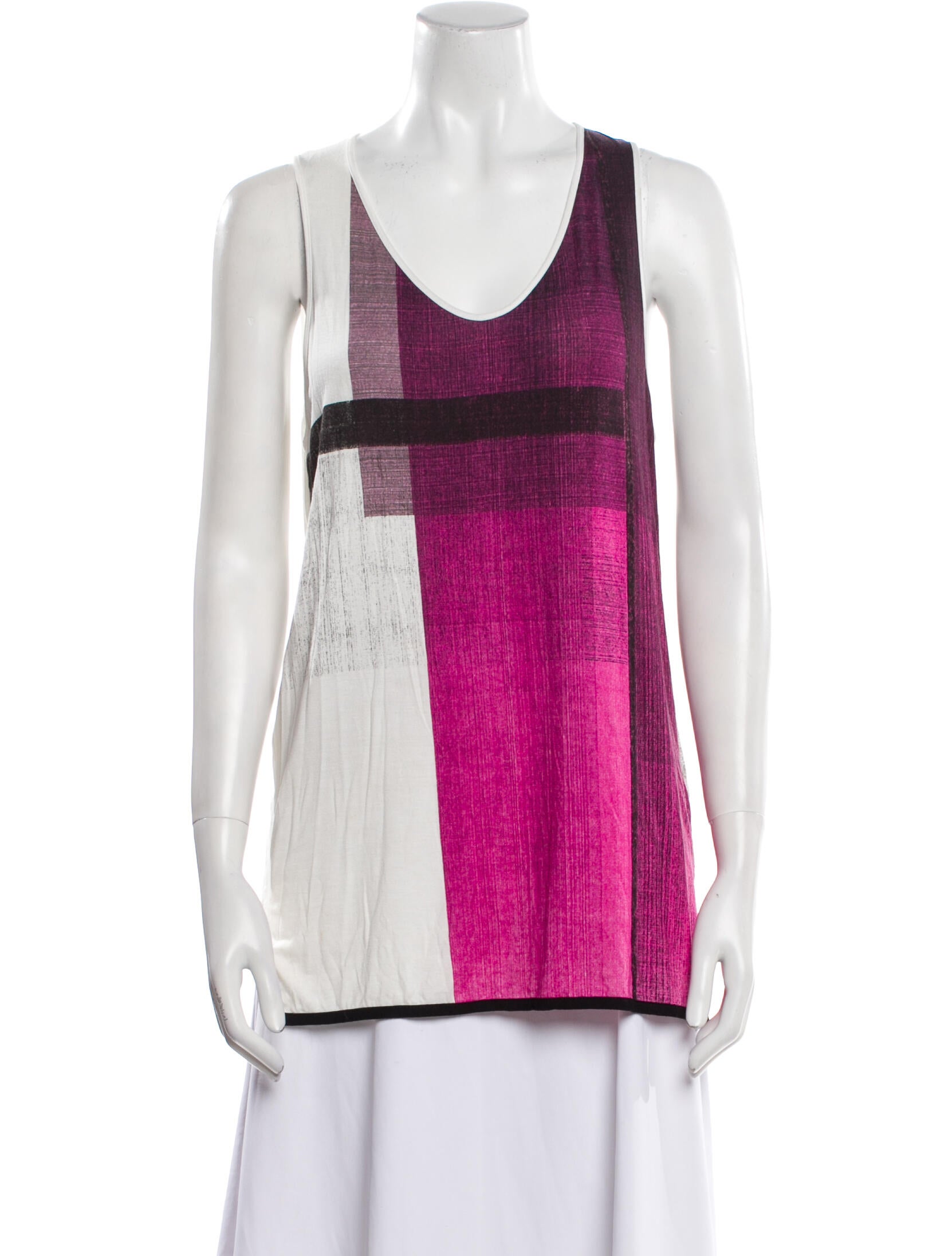 Helmut Lang Colorblock Pattern Scoop Neck Top