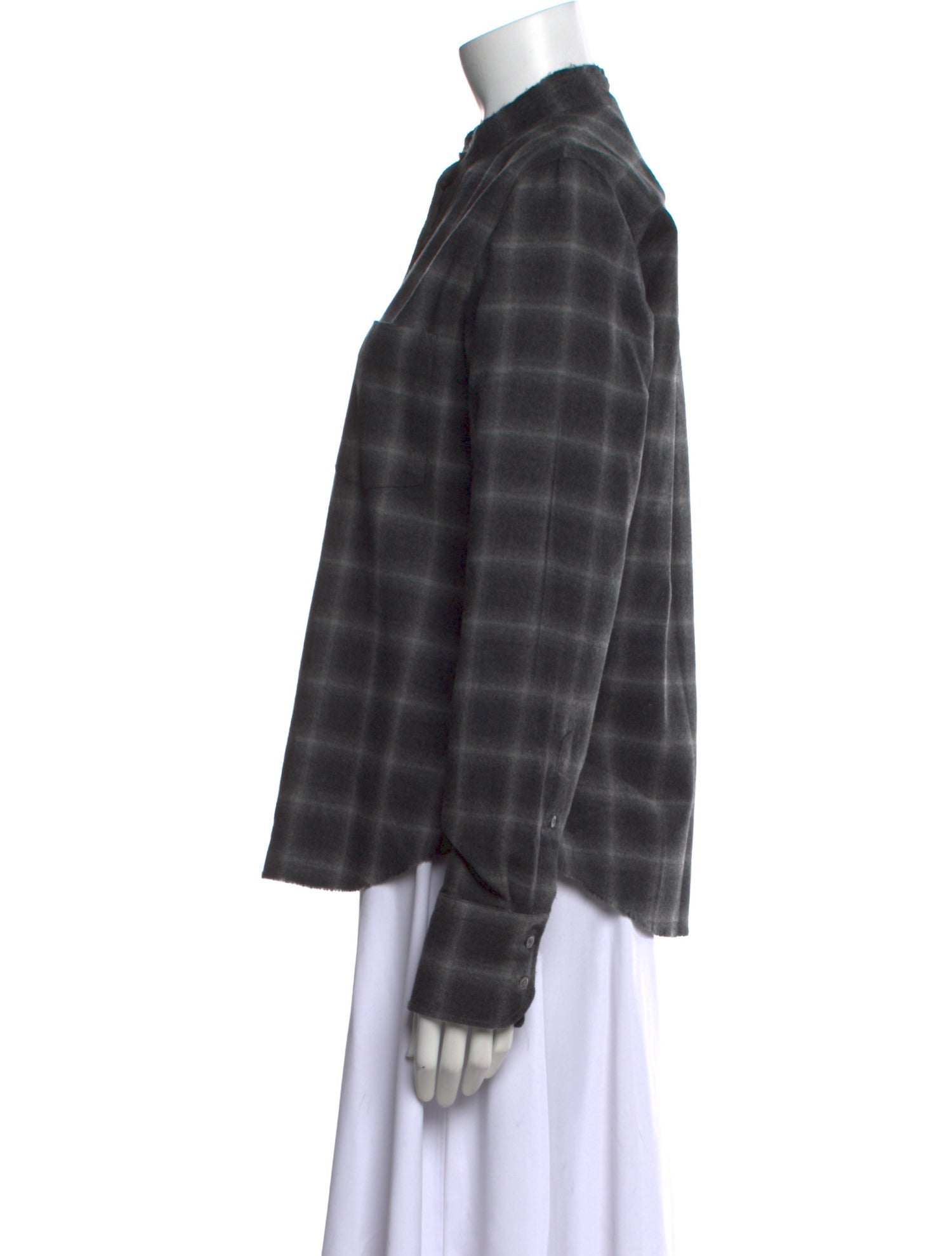 Helmut Lang Wool Plaid Print Button-Up Top