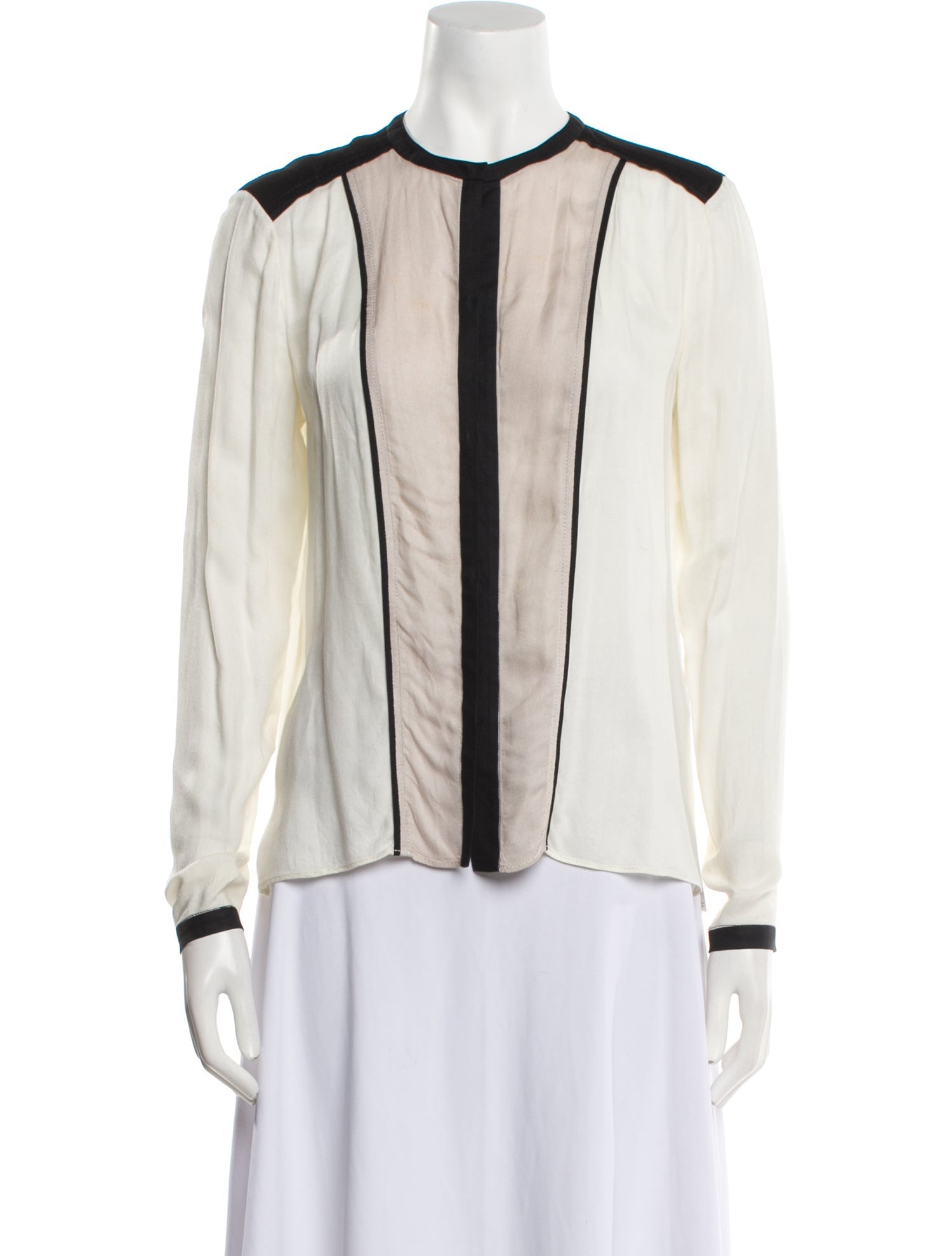 Helmut Lang Colorblock Pattern Crew Neck Button-Up Top