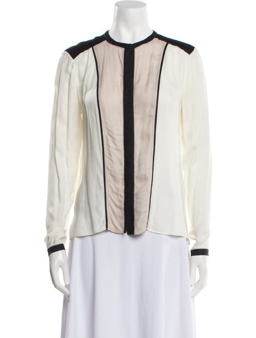 Helmut Lang Colorblock Pattern Crew Neck Button-Up Top