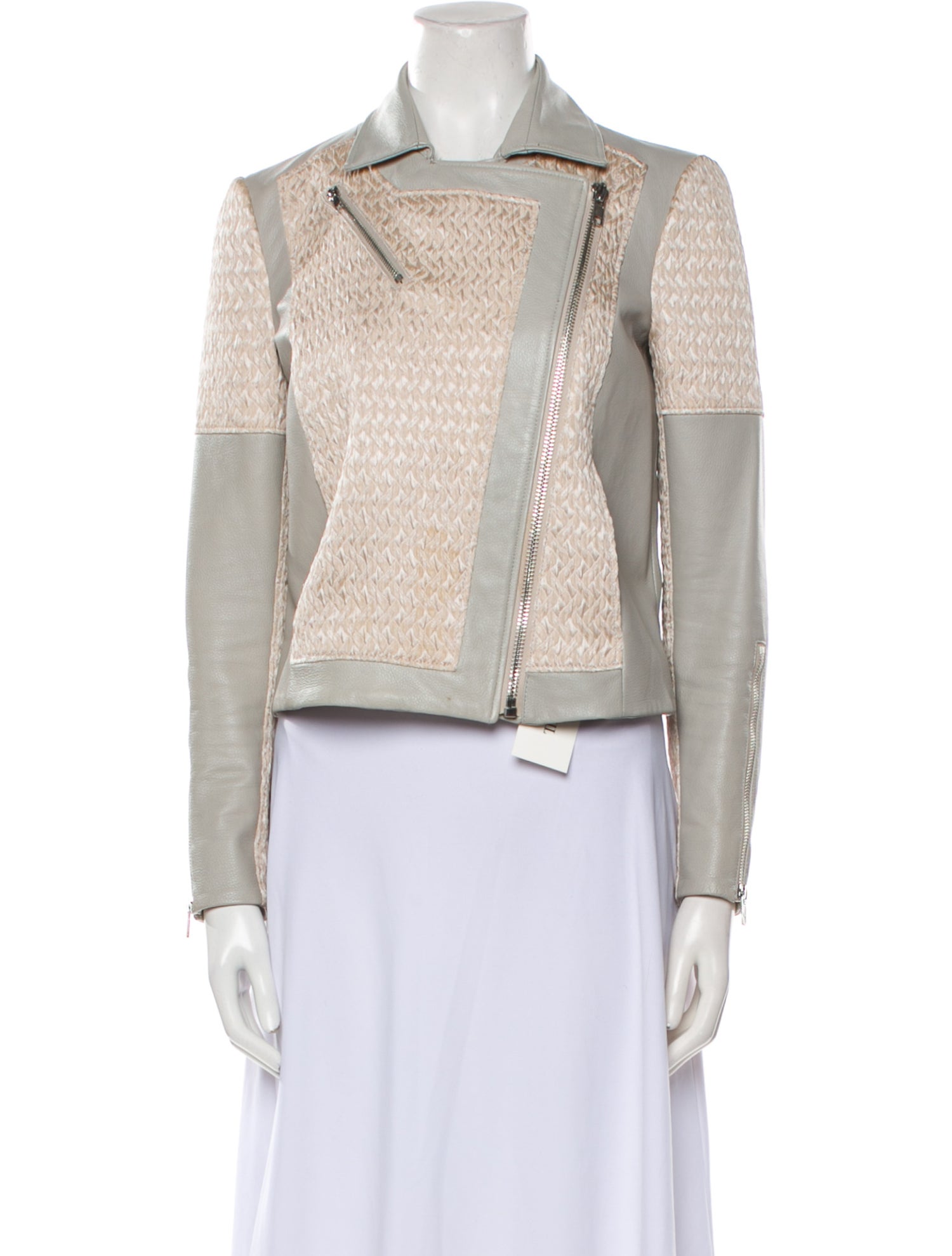 Helmut Lang Leather Tweed Pattern Biker Jacket