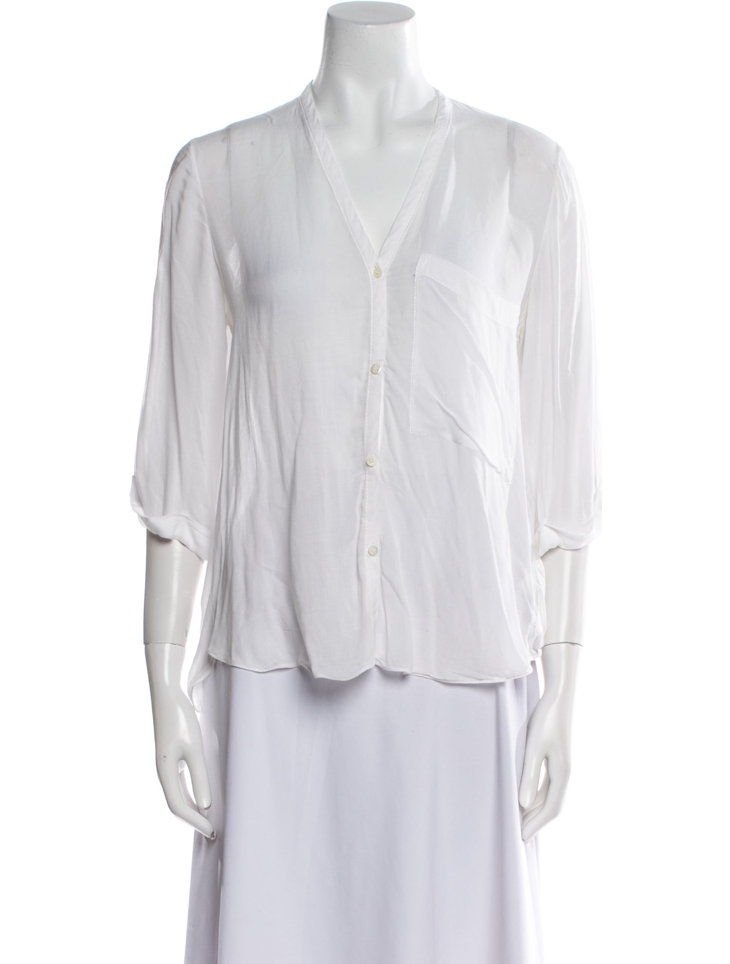 Helmut Lang V-Neck Three-Quarter Sleeve Button-Up Top