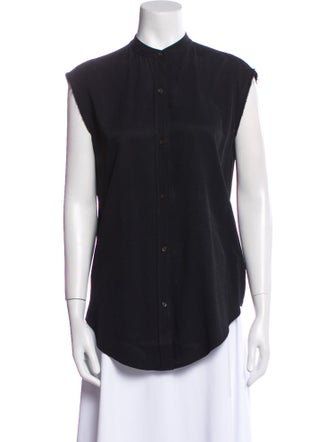 Helmut Lang Mock Neck Sleeveless Button-Up Top