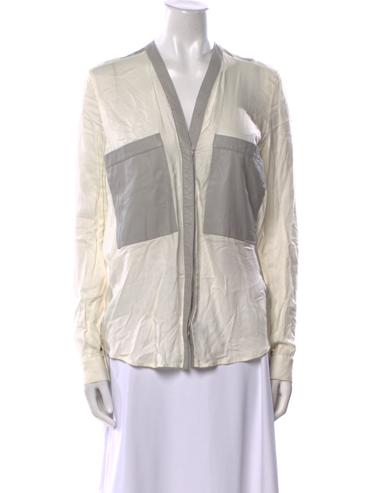 Helmut Lang V-Neck Long Sleeve Button-Up Top