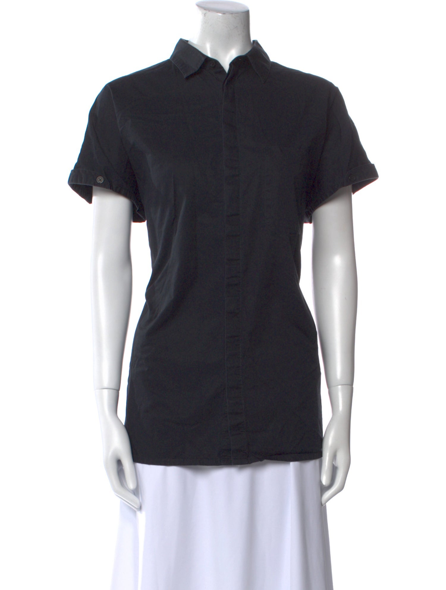 Helmut Lang Mock Neck Short Sleeve Button-Up Top