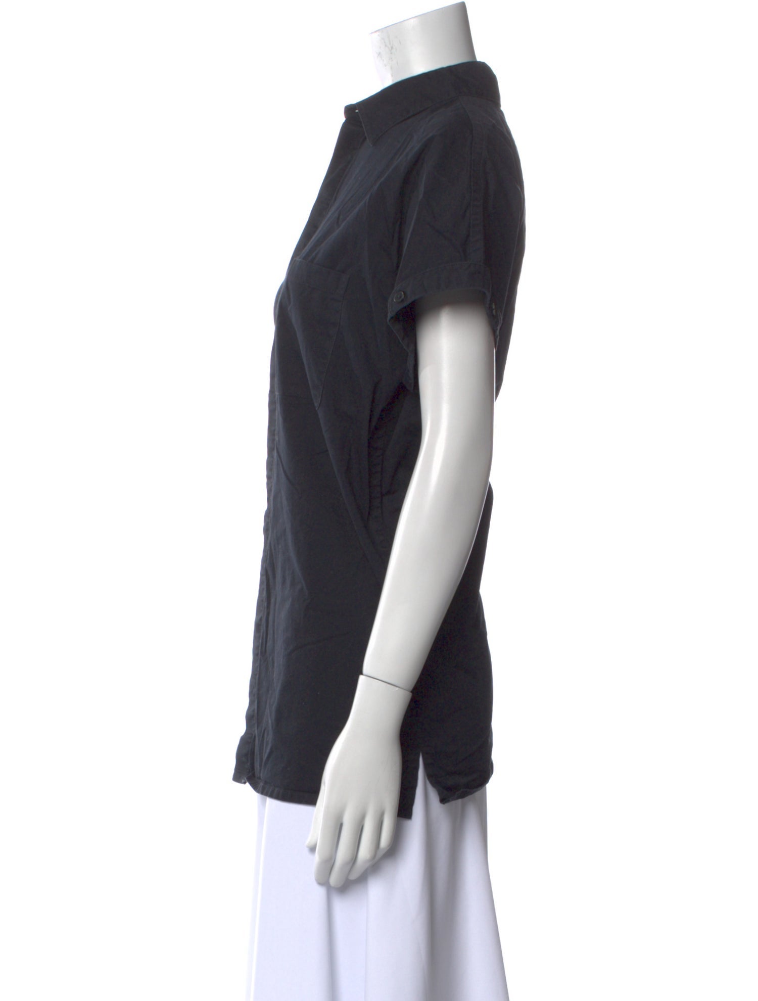 Helmut Lang Mock Neck Short Sleeve Button-Up Top