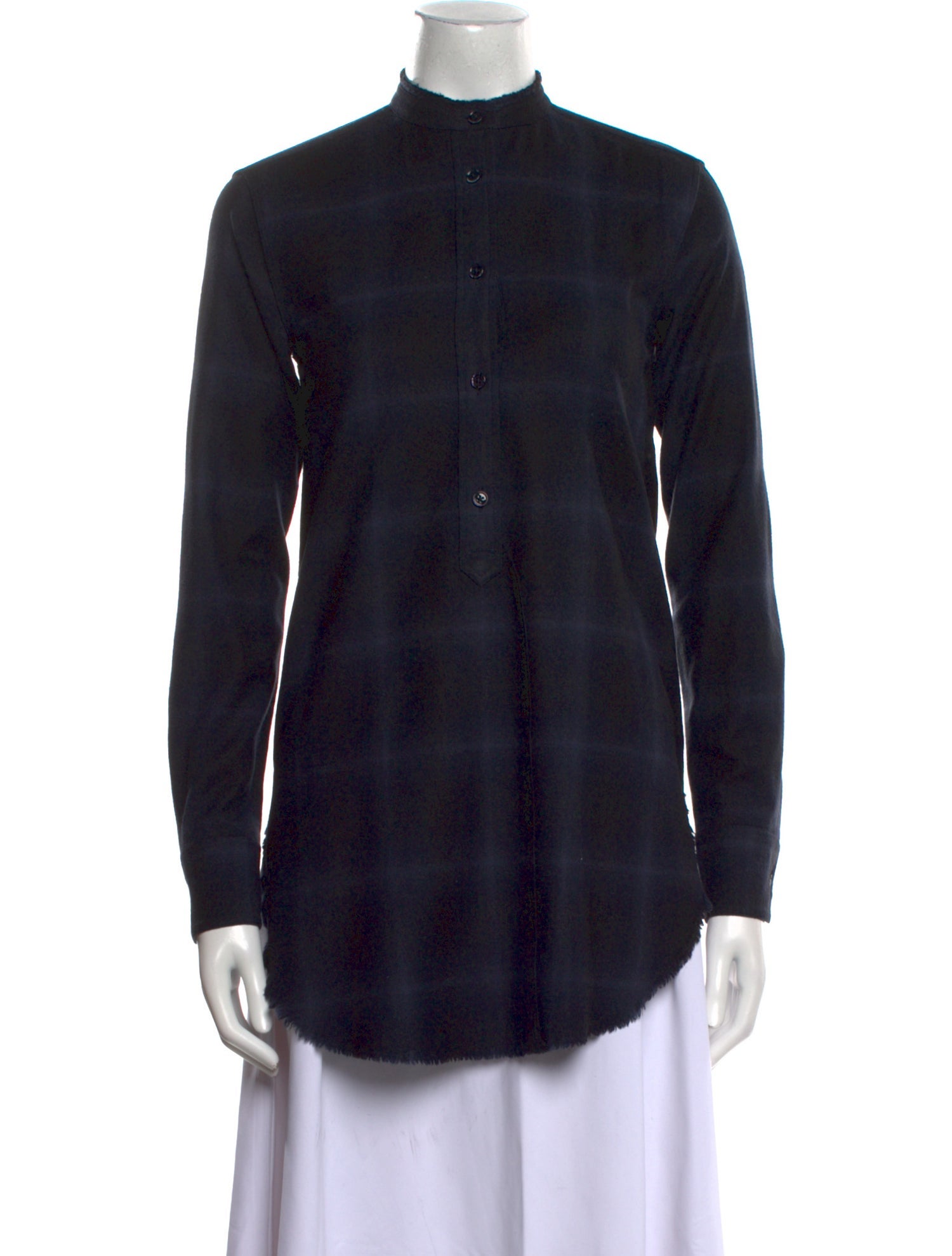Helmut Lang Wool Plaid Print Button-Up Top