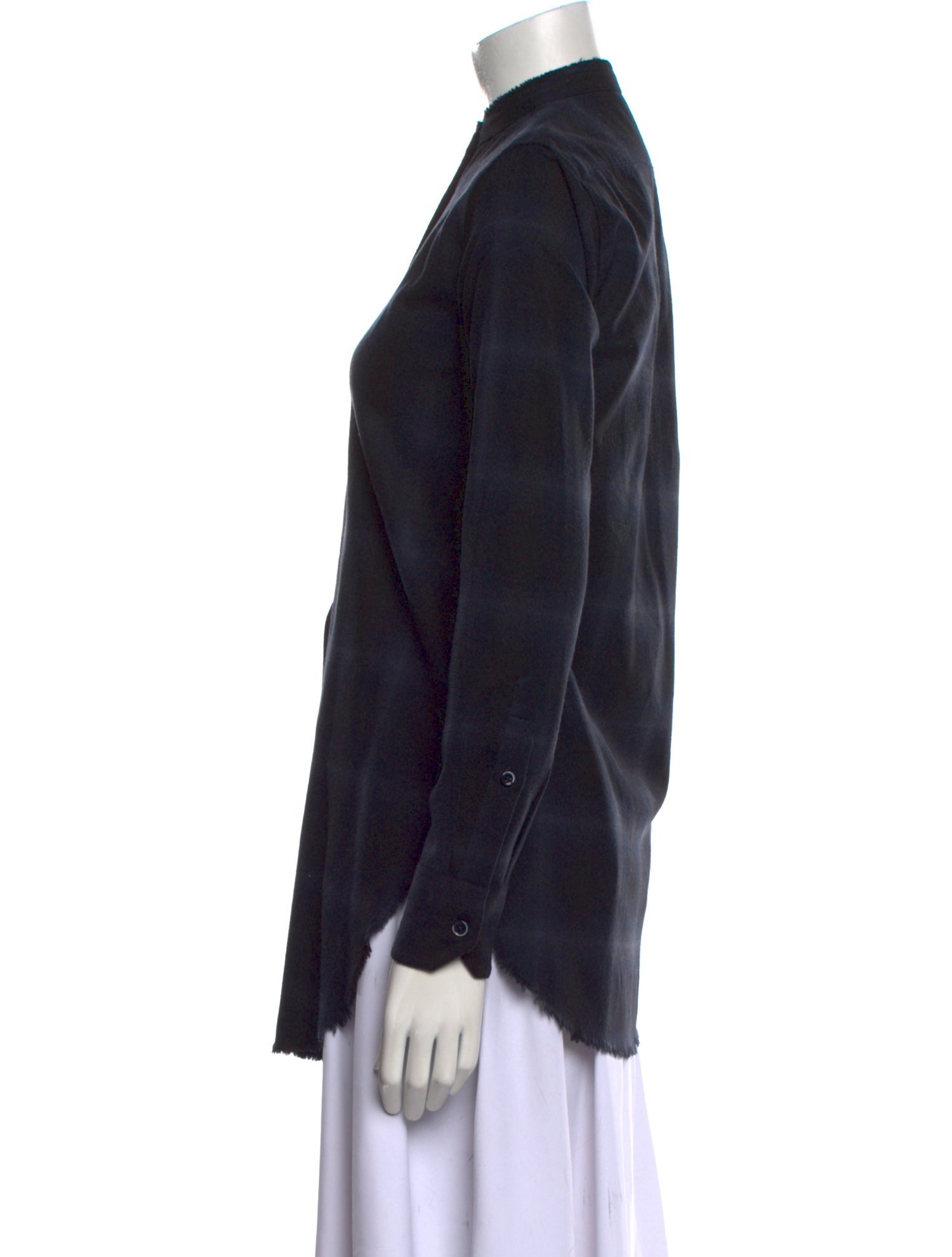 Helmut Lang Wool Plaid Print Button-Up Top