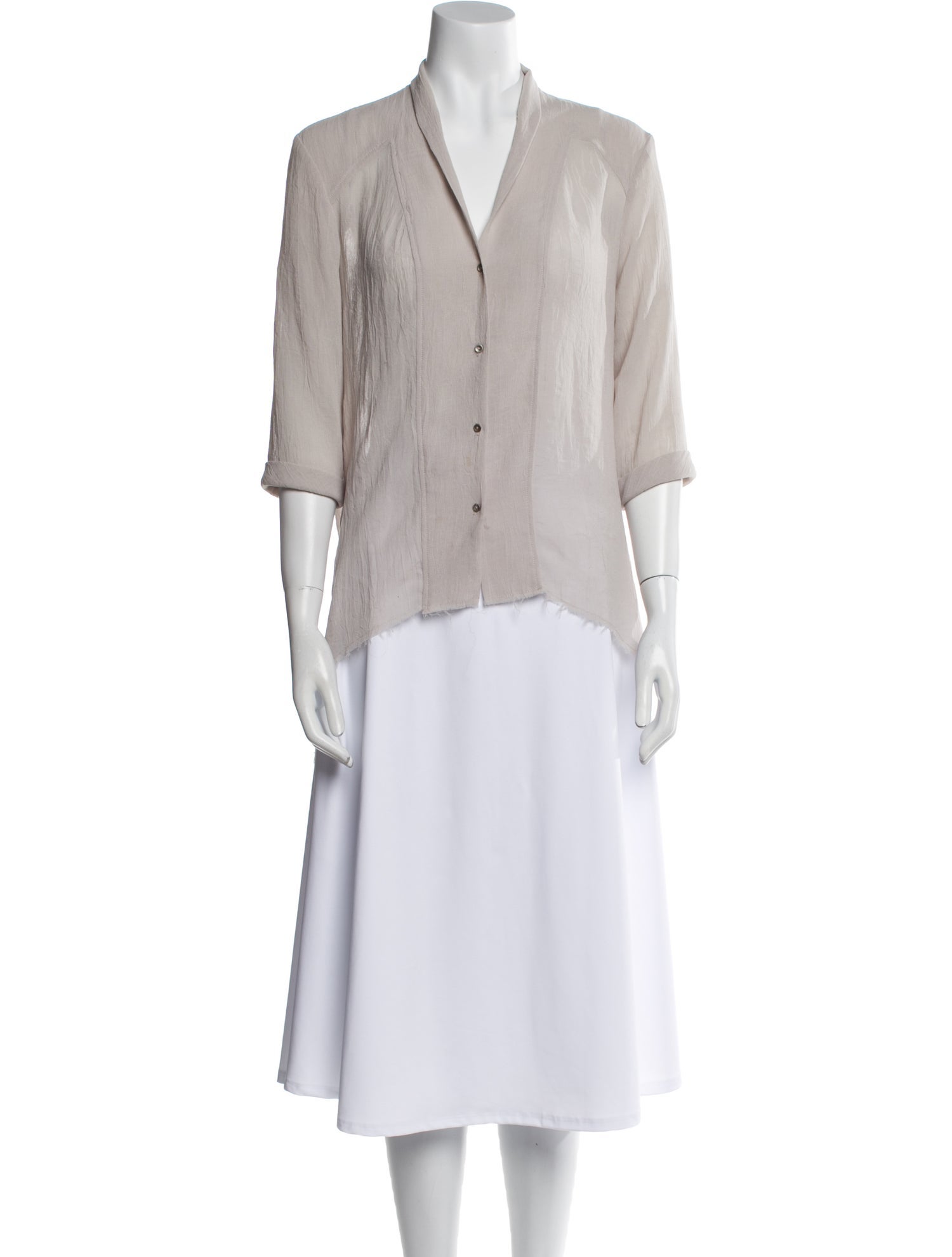 Helmut Lang V-Neck Three-Quarter Sleeve Button-Up Top