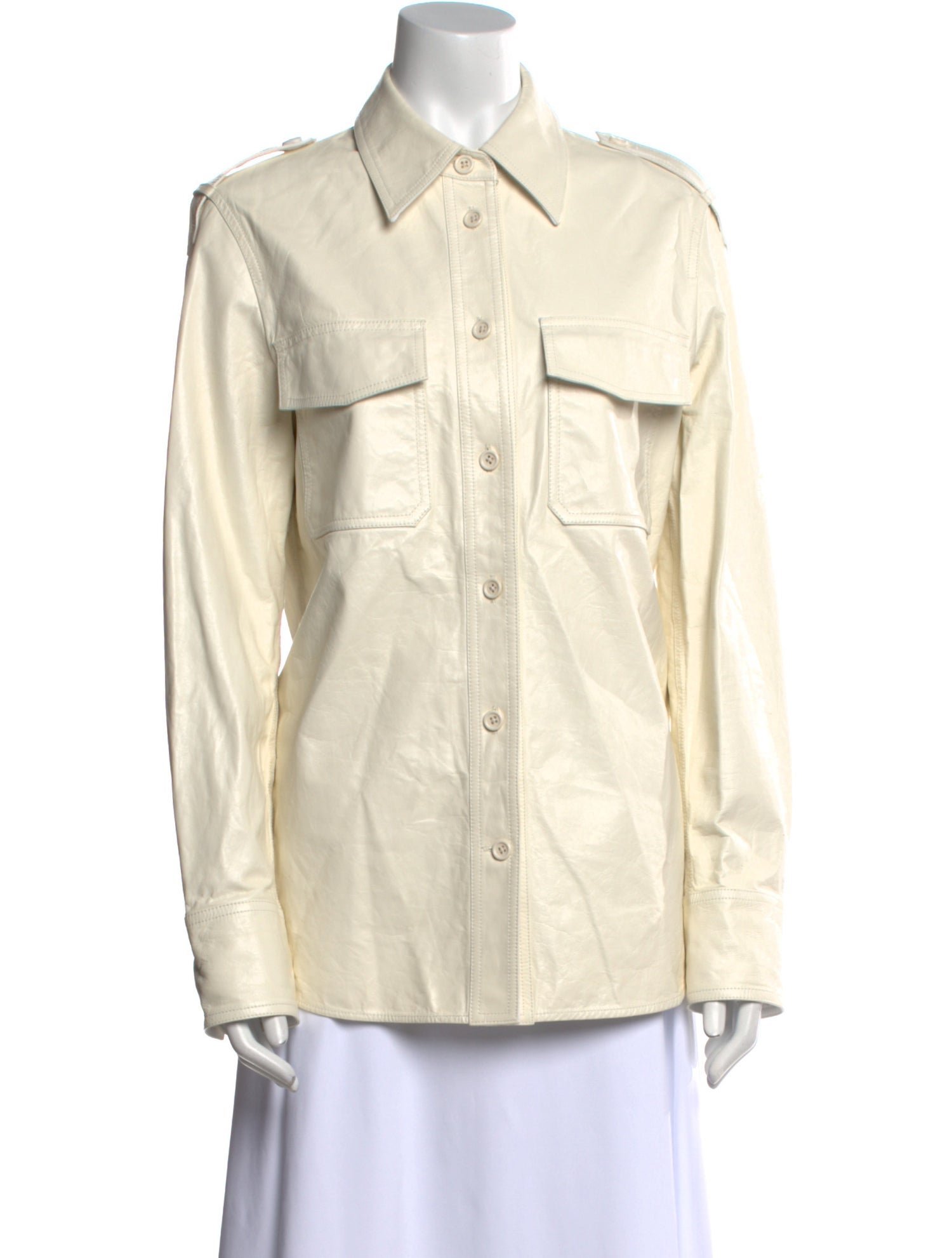 Helmut Lang Leather Long Sleeve Button-Up Top