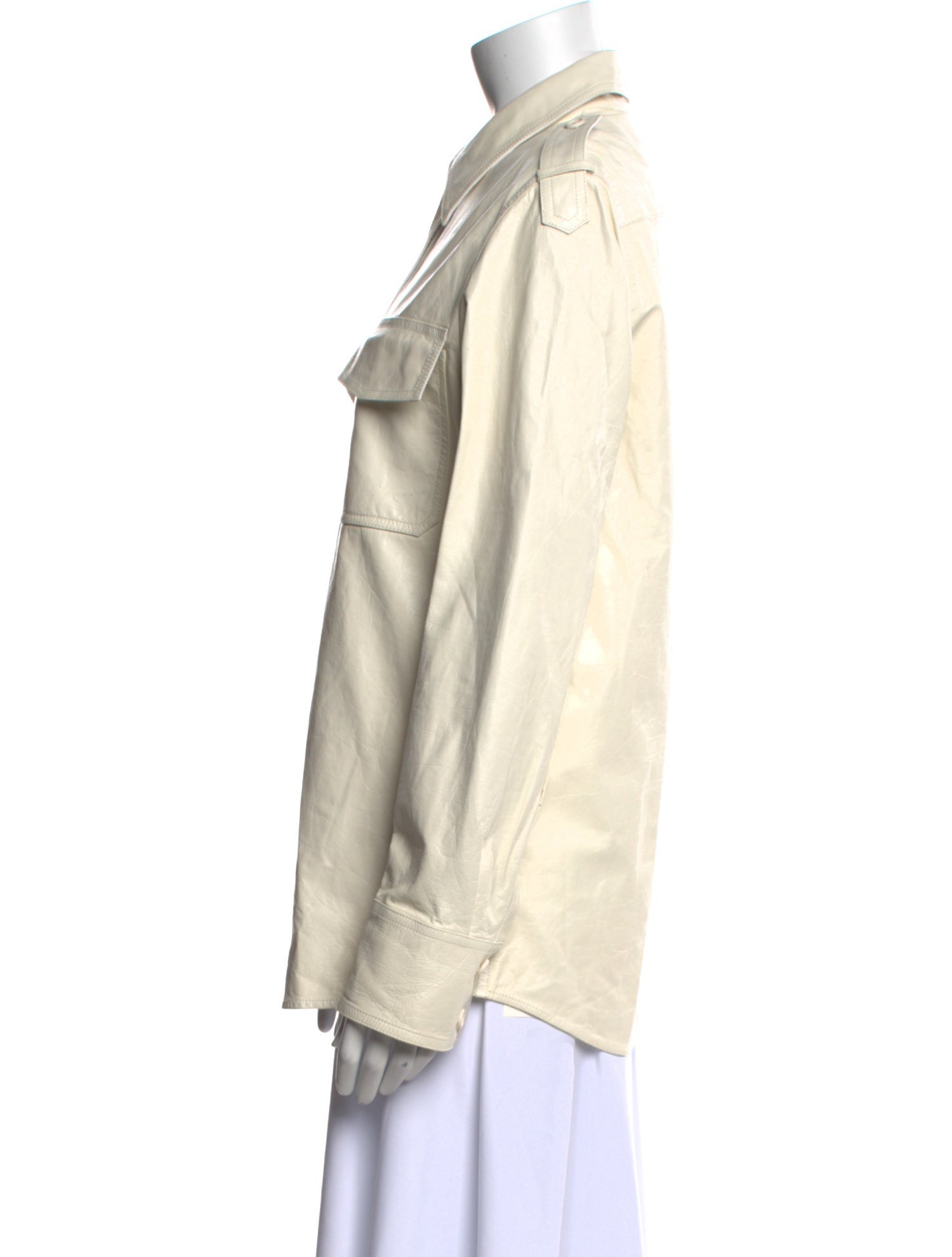 Helmut Lang Leather Long Sleeve Button-Up Top