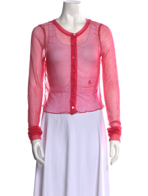 Helmut Lang Mesh Crew Neck Button-Up Top