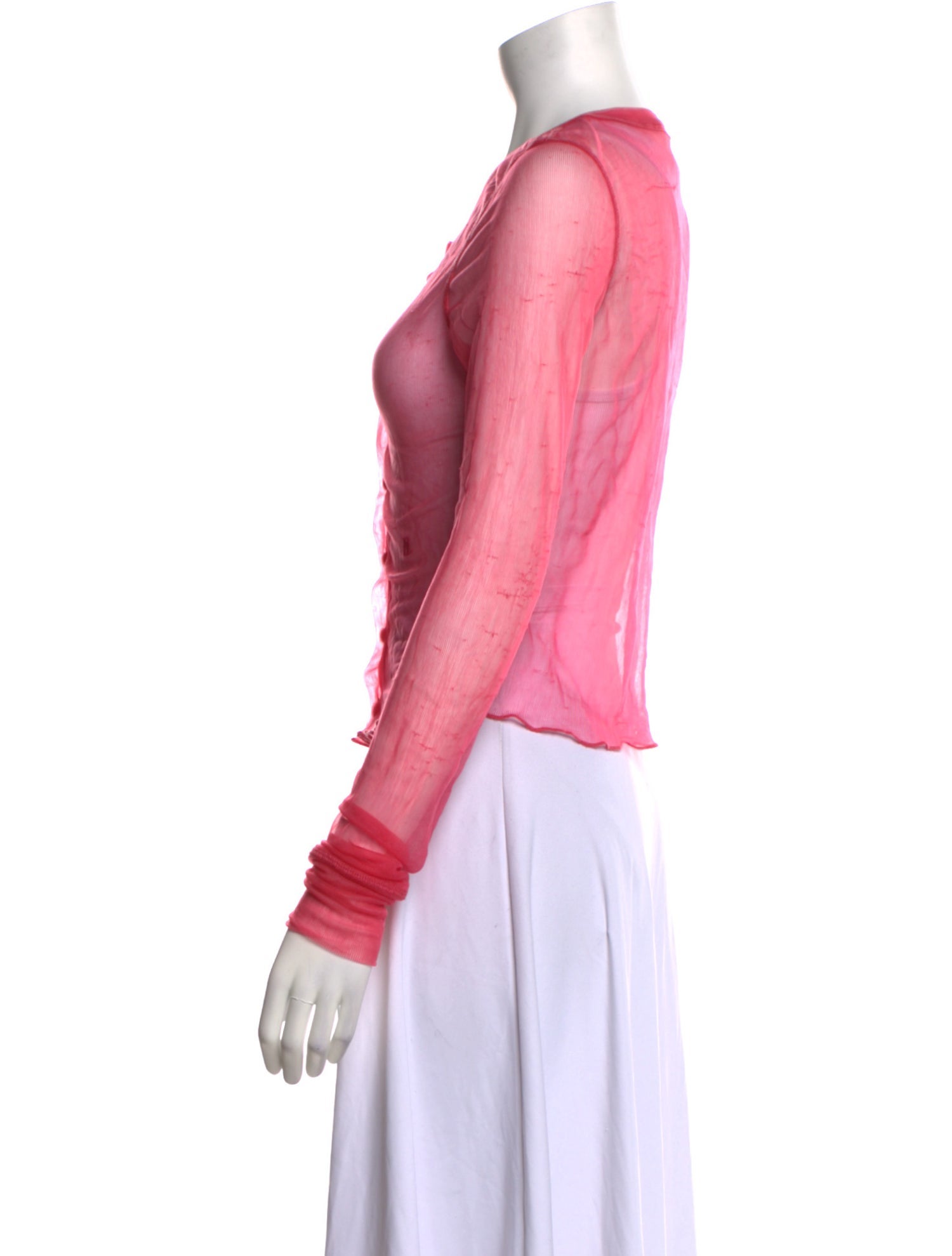 Helmut Lang Mesh Crew Neck Button-Up Top