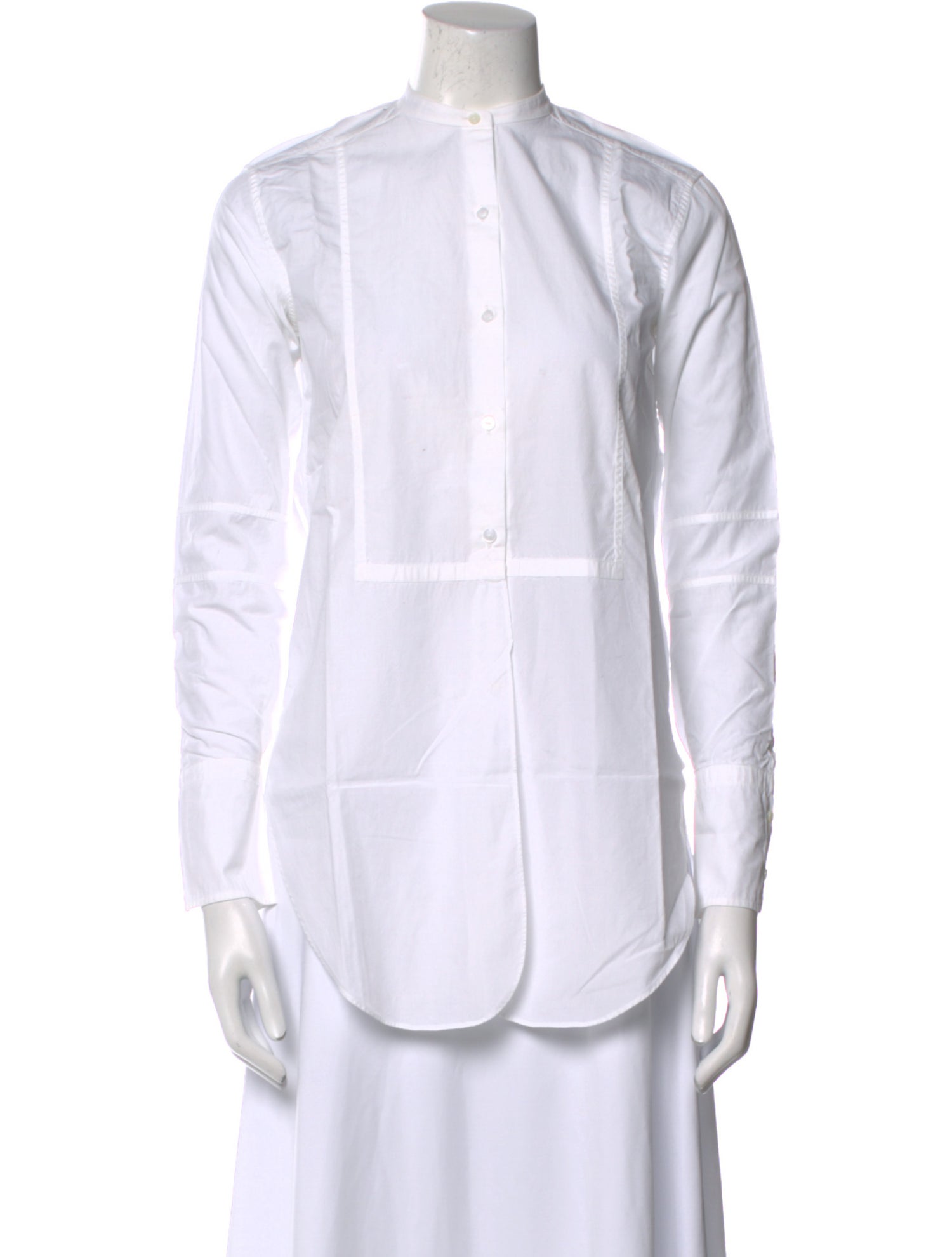 Helmut Lang Mock Neck Long Sleeve Button-Up Top