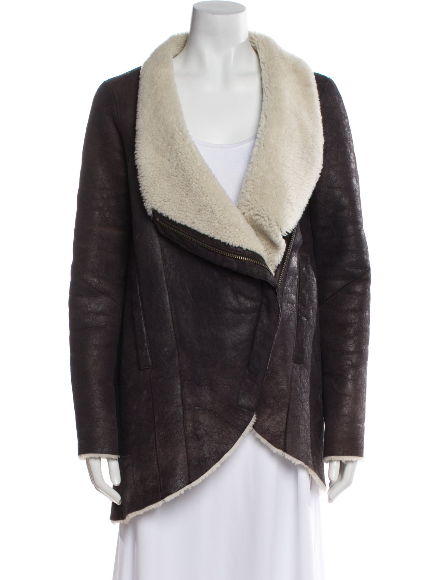 Helmut Lang Shearling Colorblock Pattern Faux Fur Coat