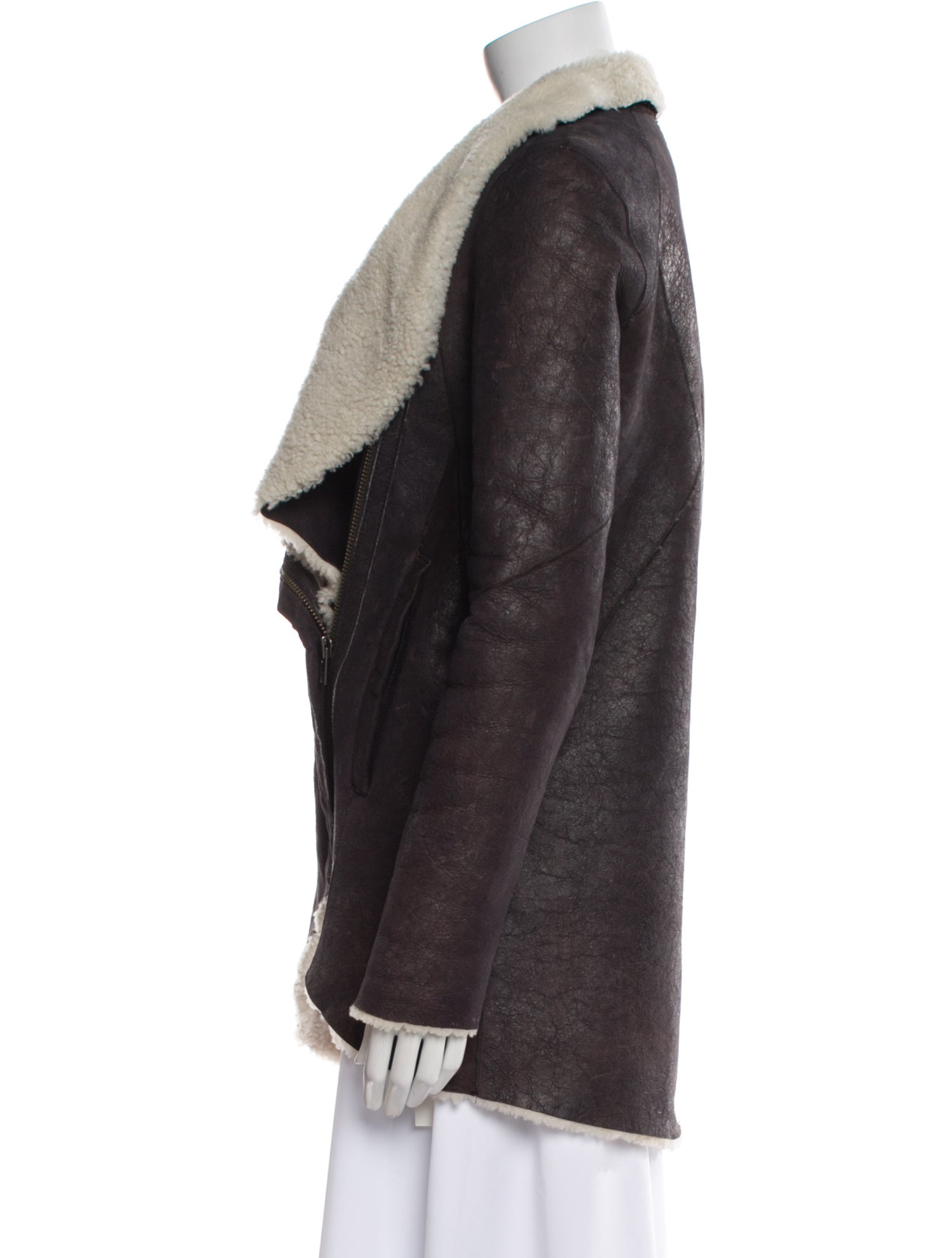 Helmut Lang Shearling Colorblock Pattern Faux Fur Coat