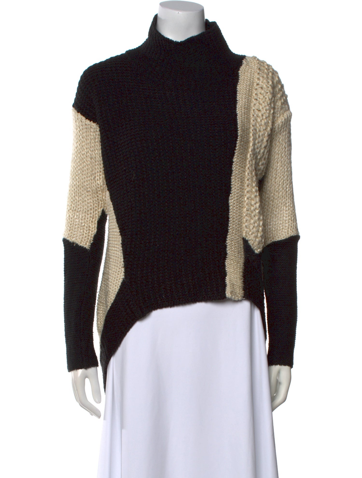 Helmut Lang Colorblock Pattern Mock Neck Sweater