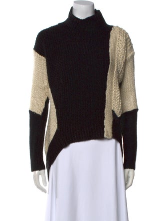 Helmut Lang Colorblock Pattern Mock Neck Sweater