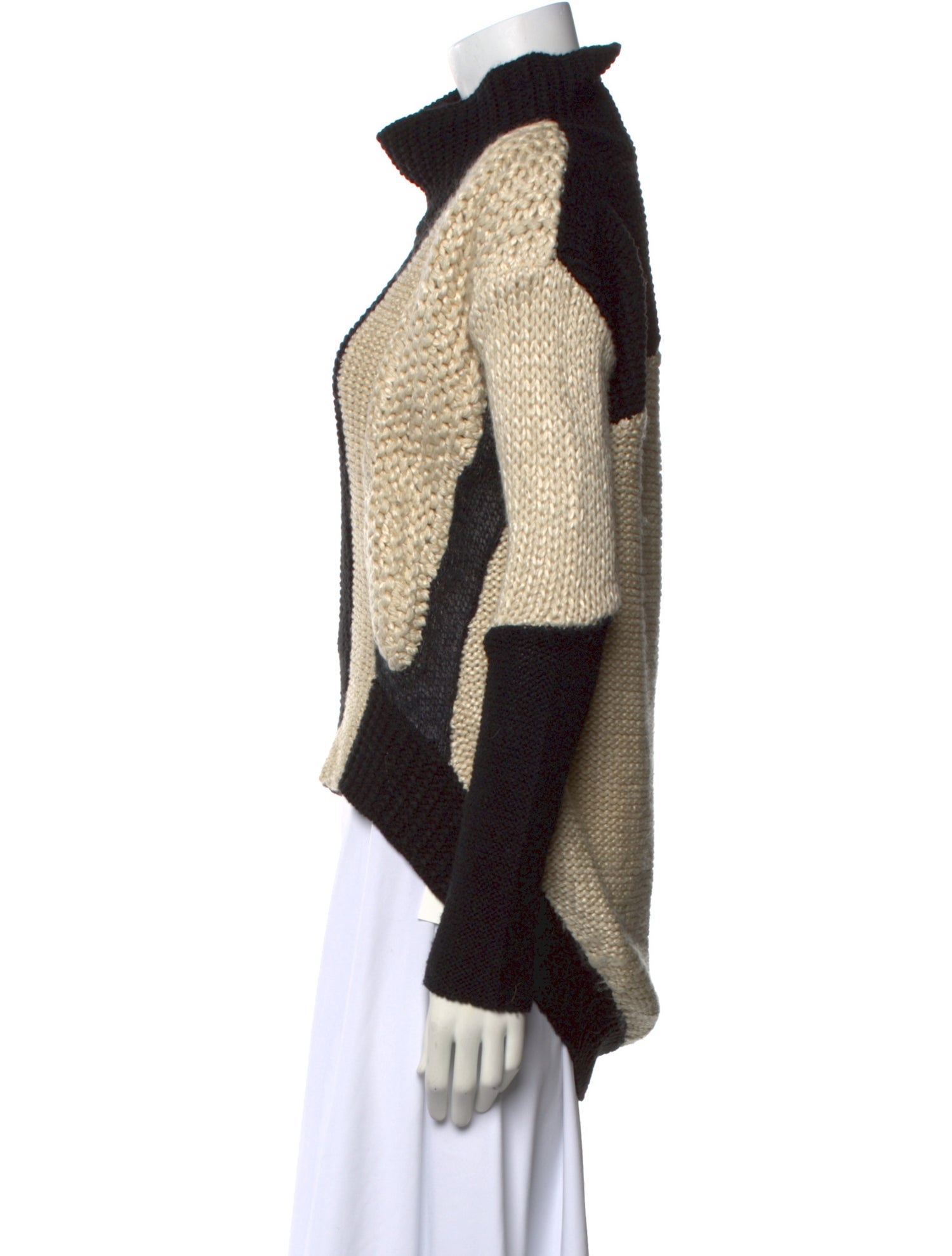 Helmut Lang Colorblock Pattern Mock Neck Sweater