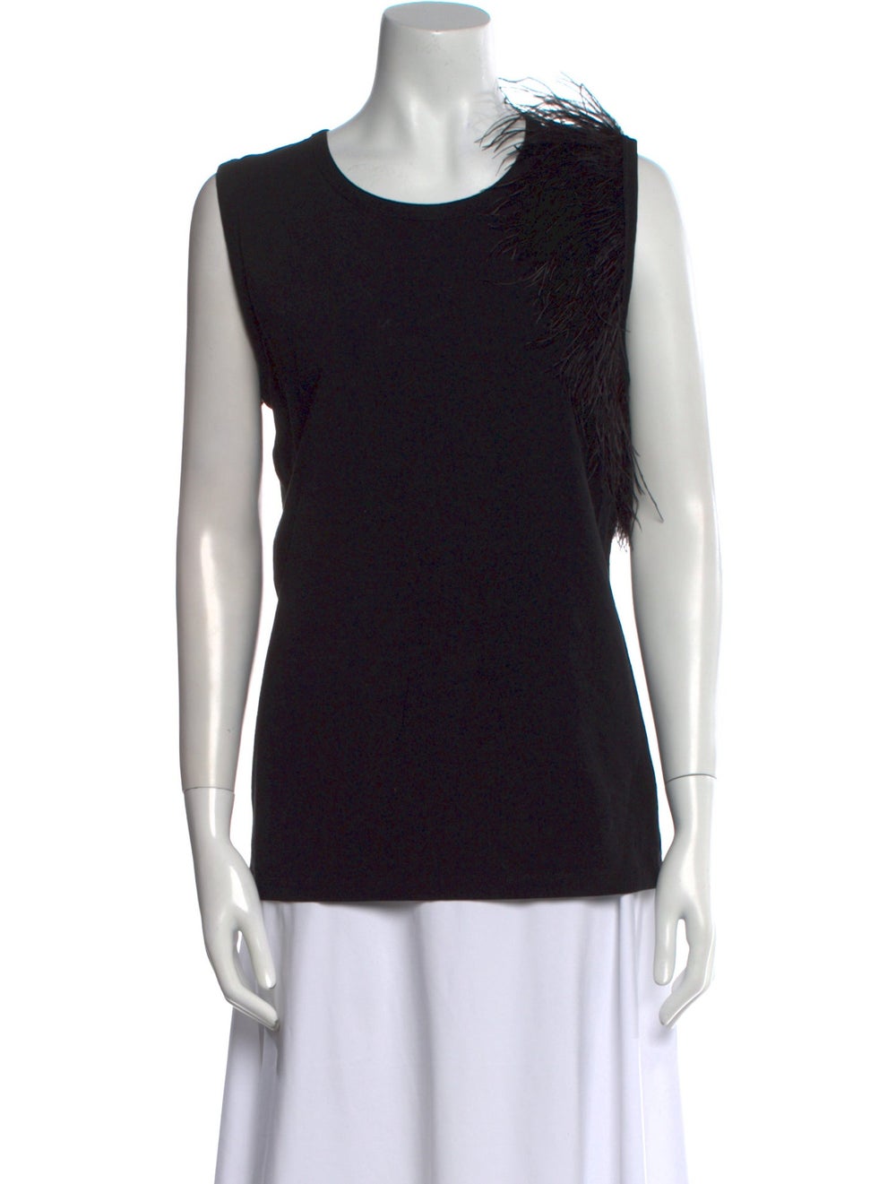 Helmut Lang Tank Top Black Feather Trim Scoop Neck - image 1