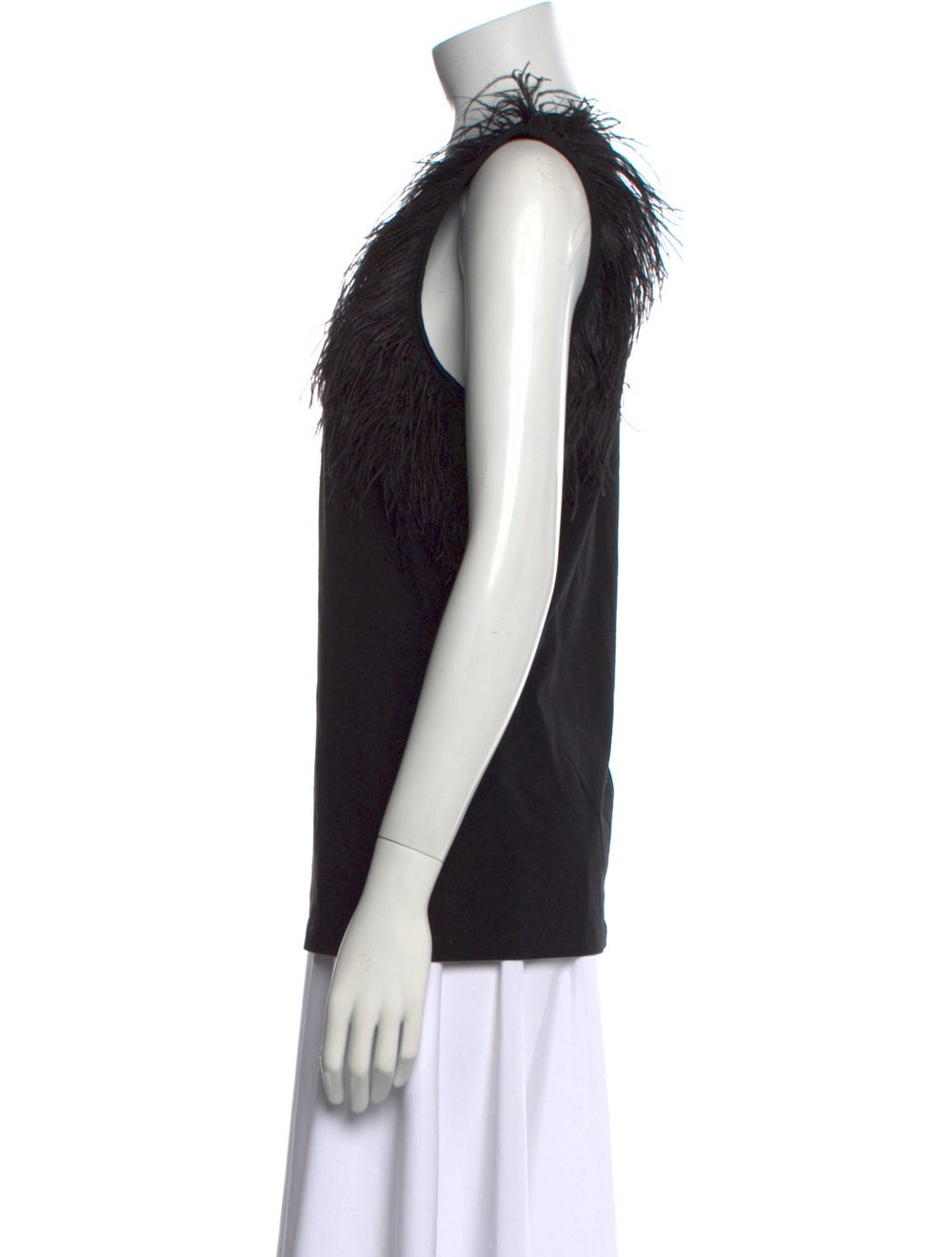 Helmut Lang Tank Top Black Feather Trim Scoop Neck - image 2