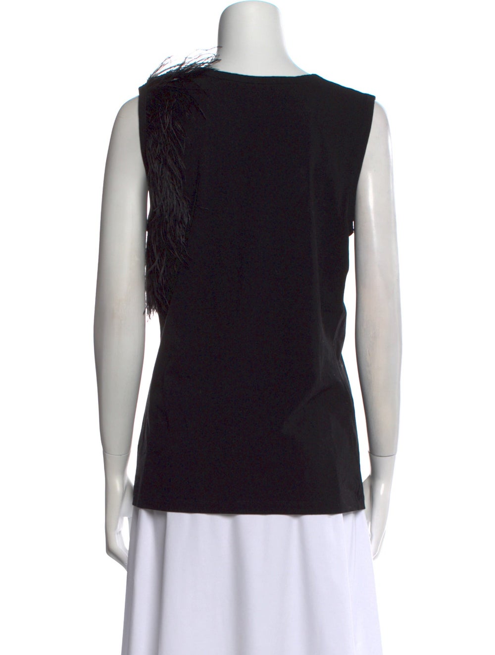 Helmut Lang Tank Top Black Feather Trim Scoop Neck - image 3