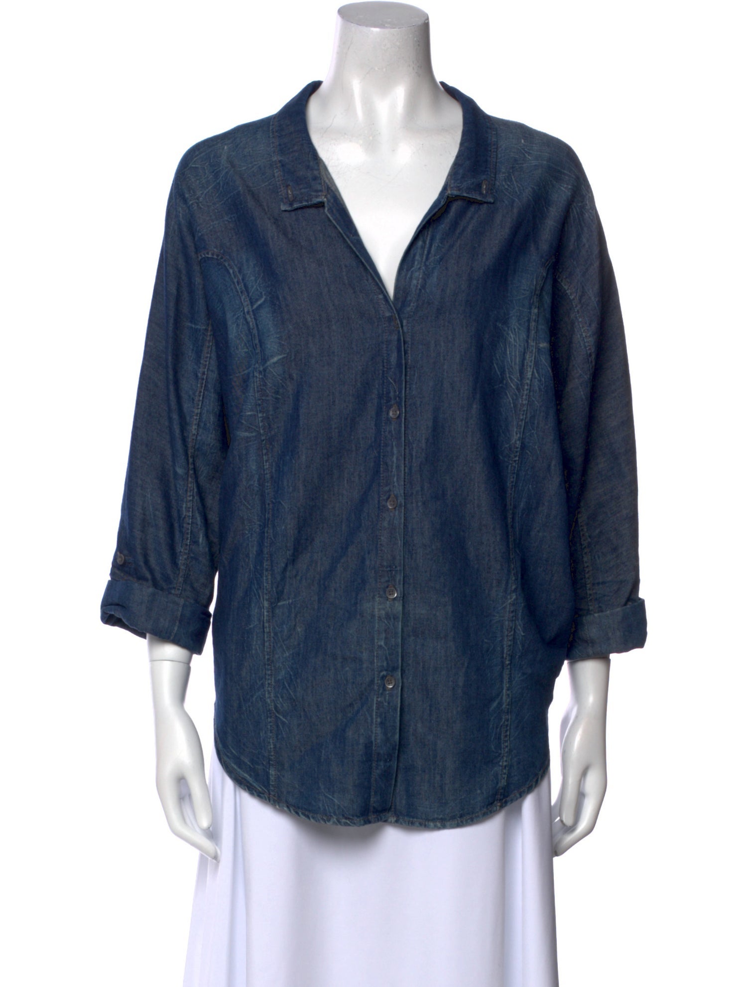 Helmut Lang V-Neck Three-Quarter Sleeve Button-Up Top