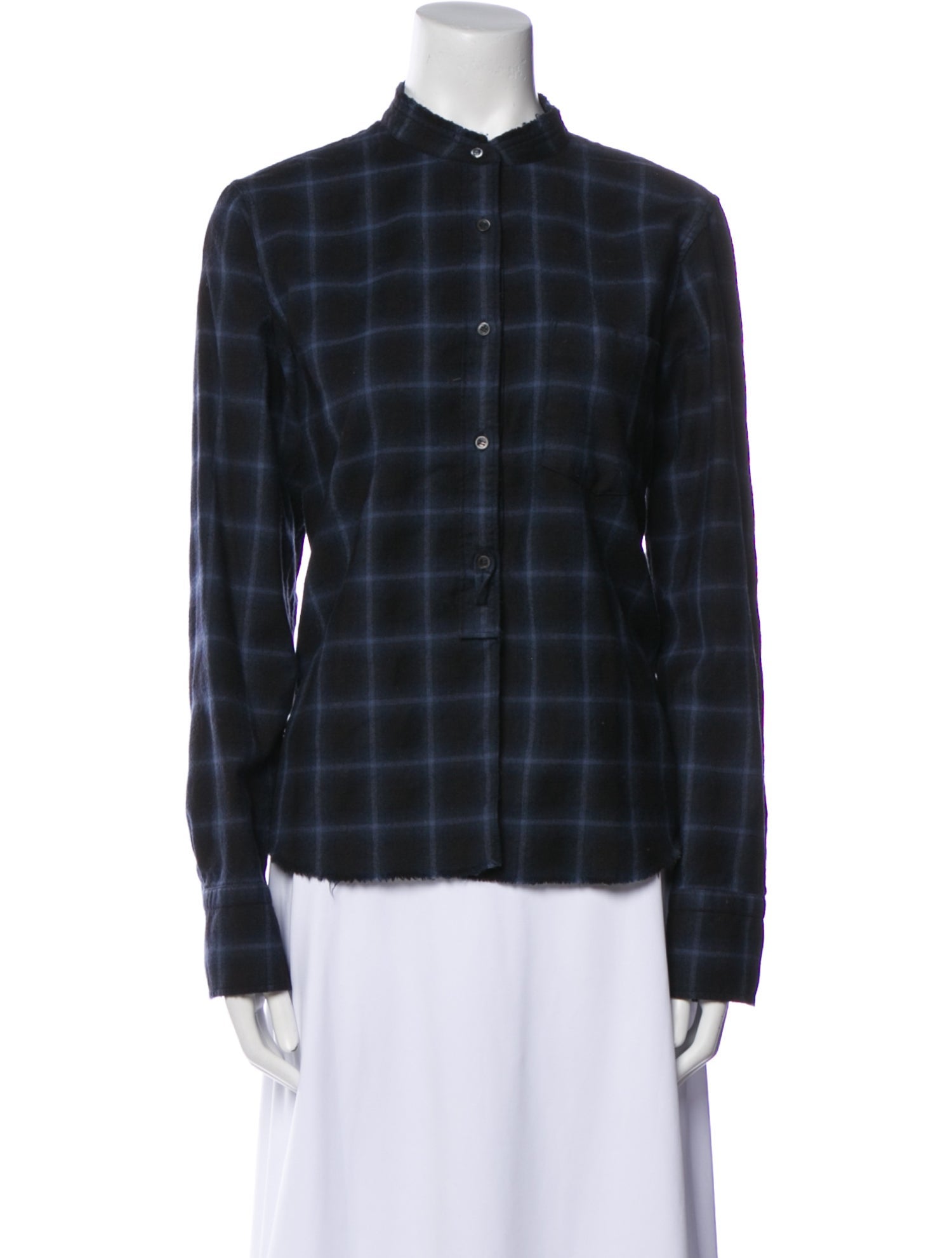 Helmut Lang Wool Plaid Print Button-Up Top