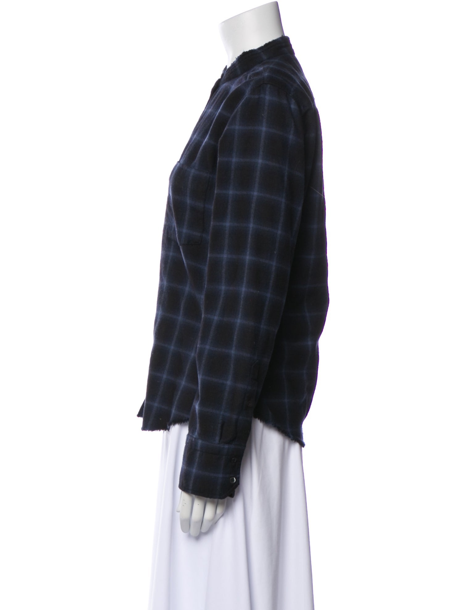Helmut Lang Wool Plaid Print Button-Up Top