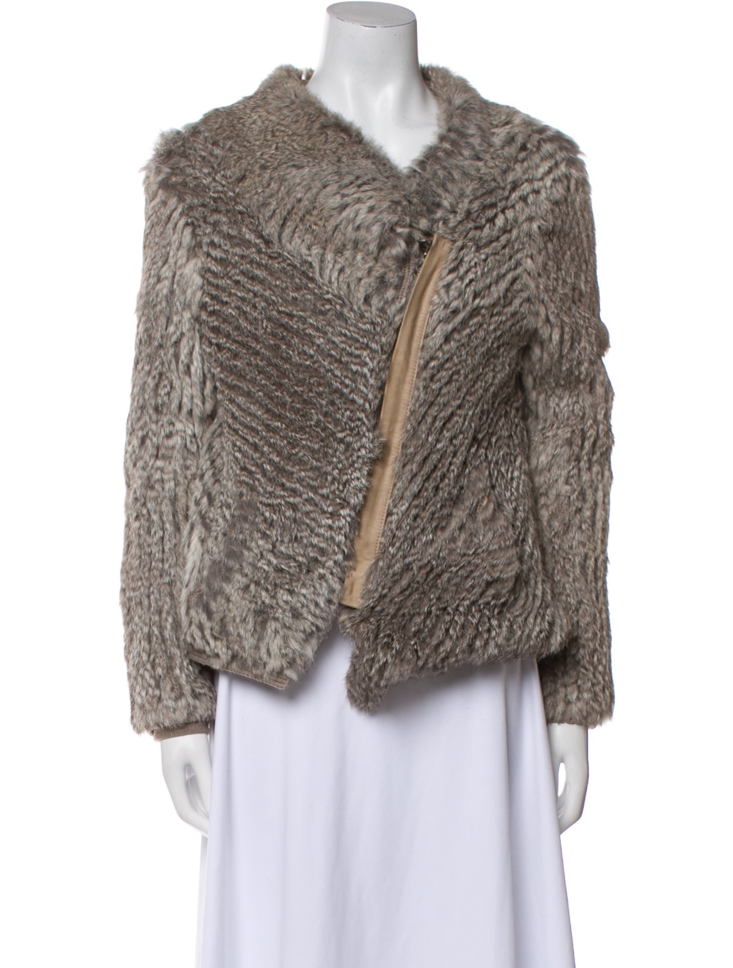 Helmut Lang Wool Tweed Pattern Fur Jacket