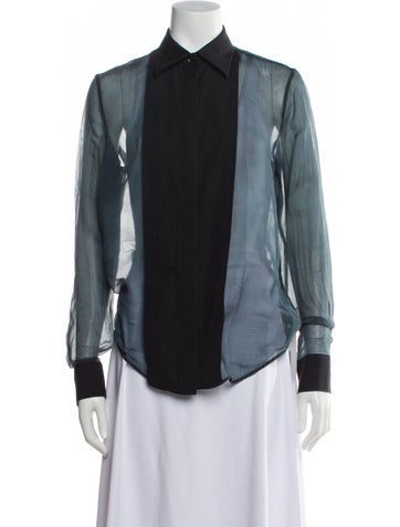 Pre-owned Helmut Lang Silk Long Sleeve Top In Blue