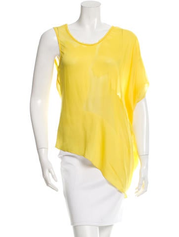 Helmut Lang Sheer-Paneled High-Low Blouse