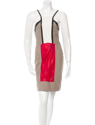 Helmut Lang Leather-Accented Knee-Length Dress