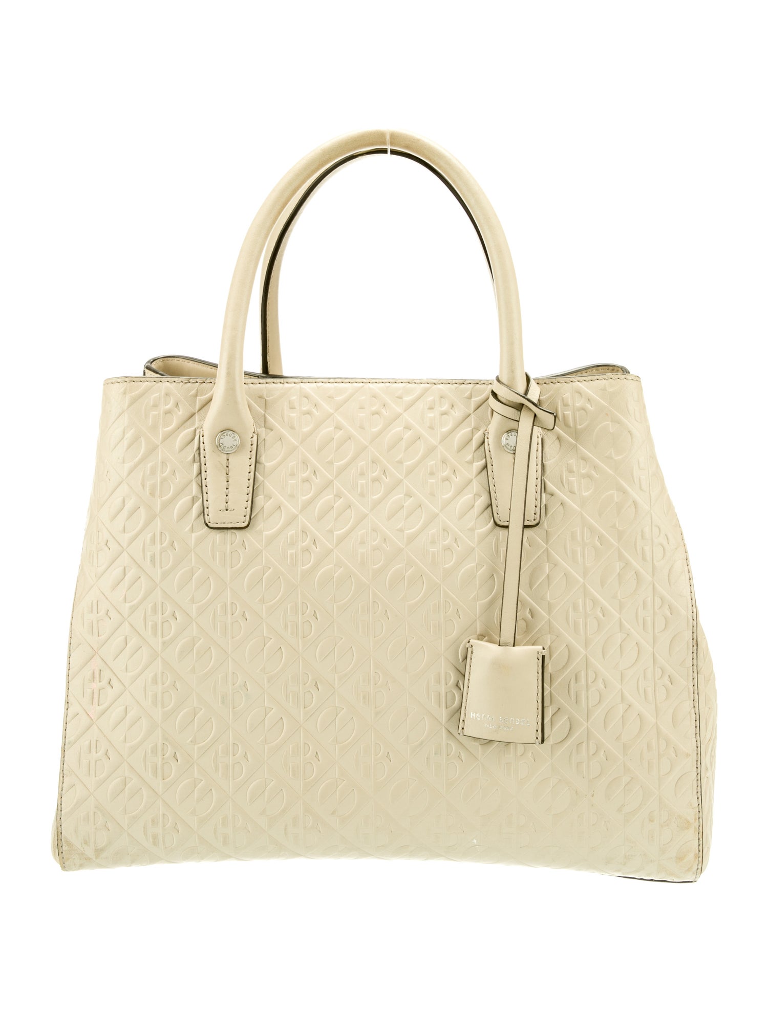 Henri Bendel Embossed Leather Top Handle Bag Neutrals Totes, Handbags