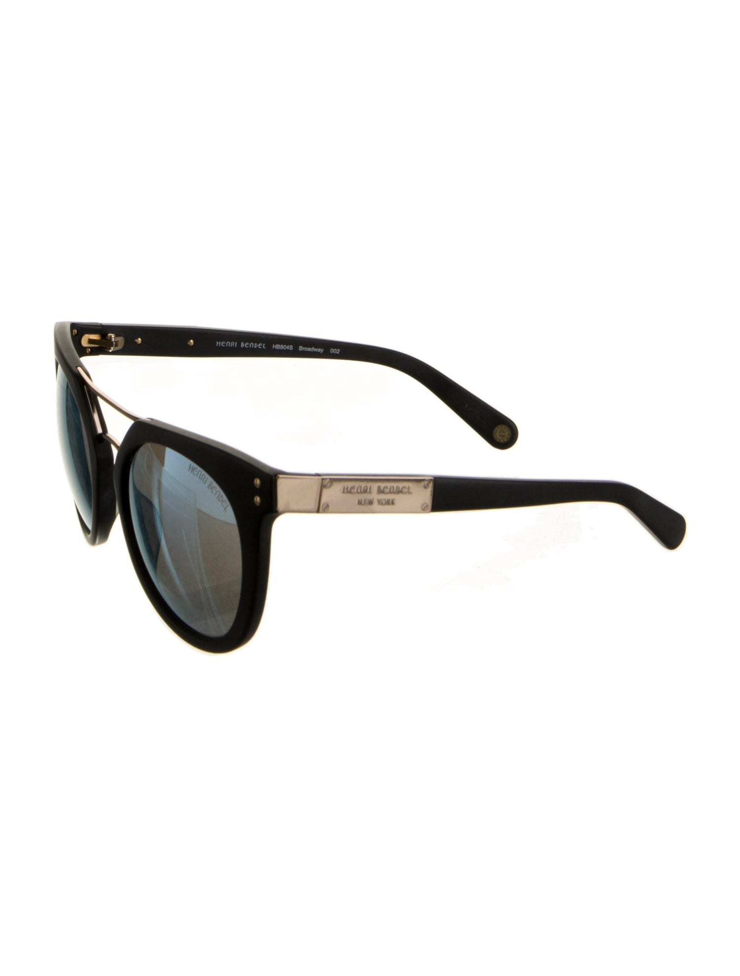 henri bendel HB804S Broadway 002 Black Frame Sunglasses/Blue Mirrored Lenses Clear Oversized Acetate Trapezoid Mirrored Sunglasses with  main image 3