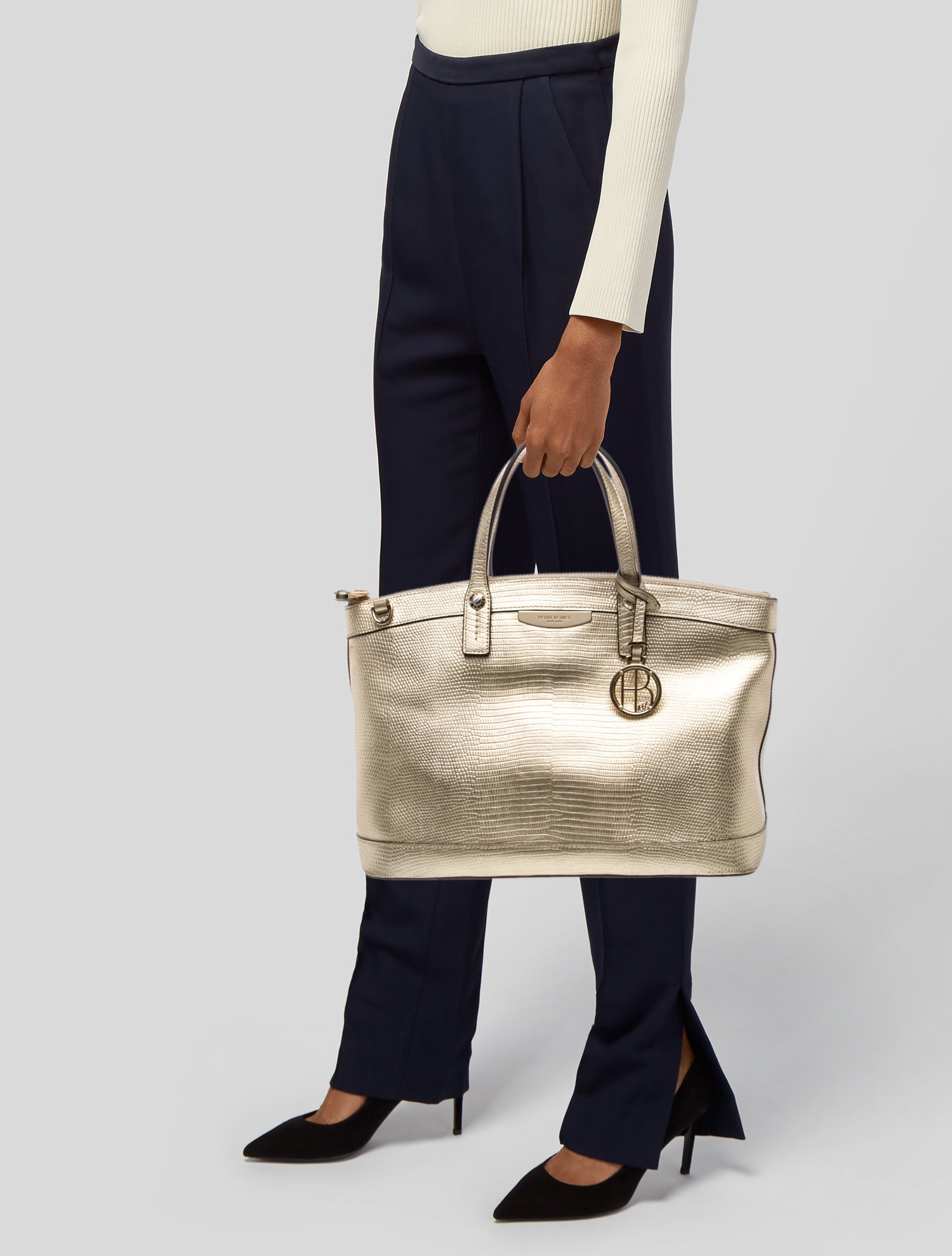 Henri Bendel Embossed Leather Top Handle Bag