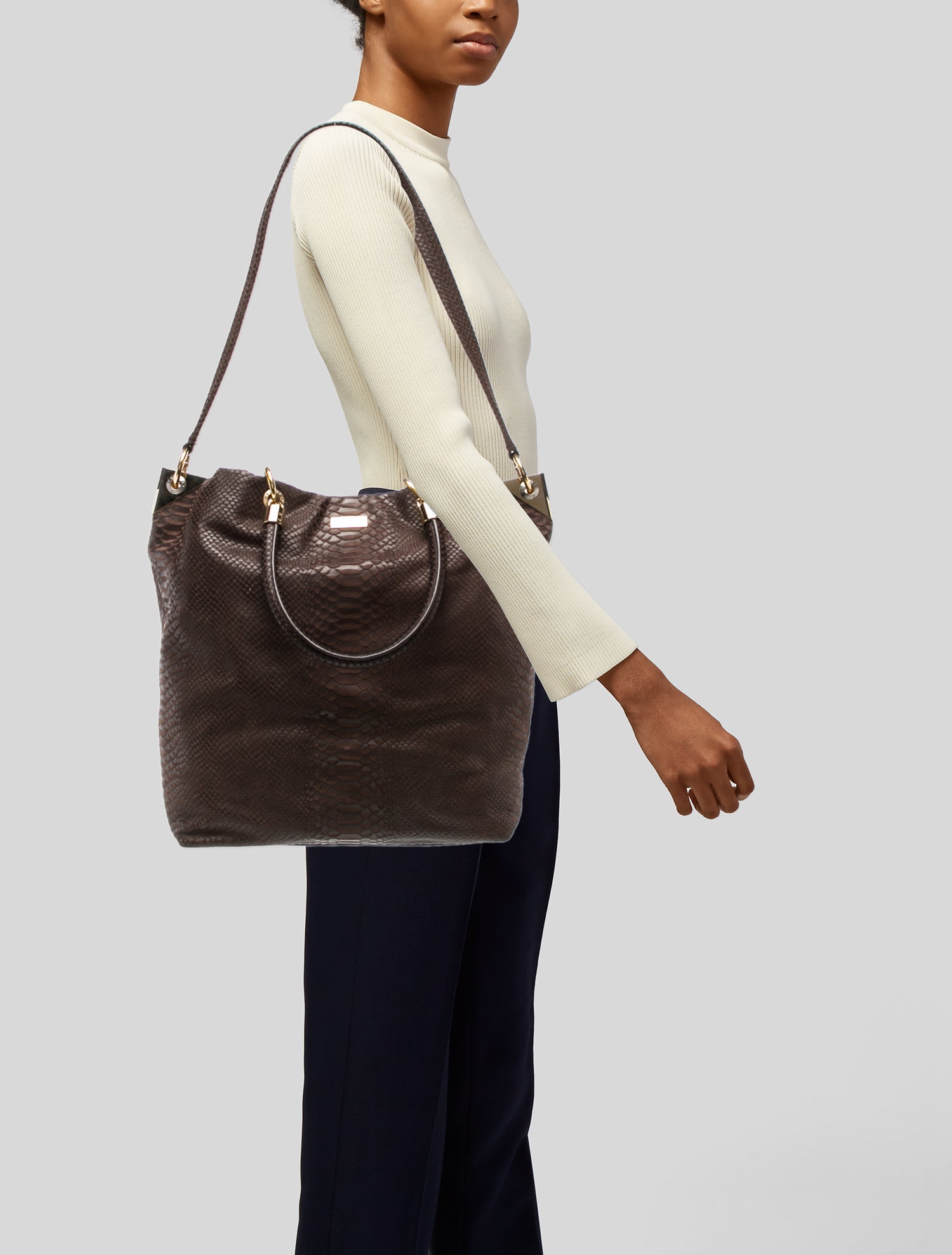 Henri Bendel Embossed Leather Top Handle Bag