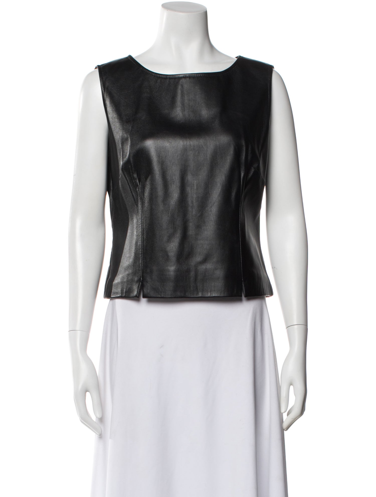 Henri Bendel Leather Crew Neck Top