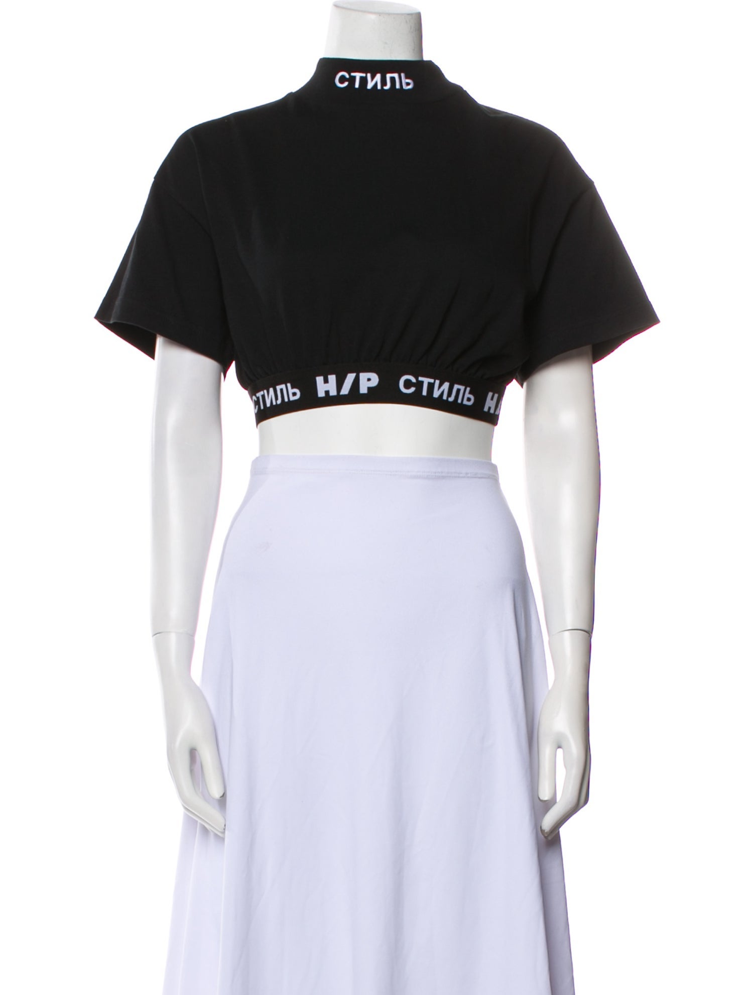 Heron Preston Graphic Print Mock Neck Crop Top