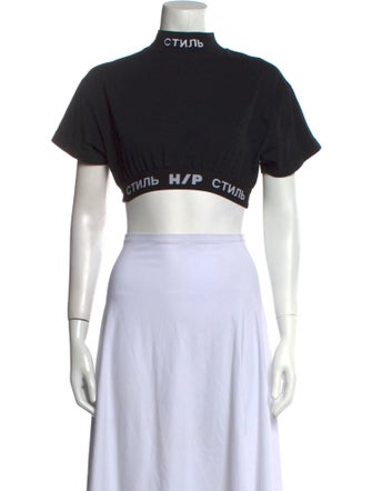 Heron Preston Graphic Print Mock Neck Crop Top