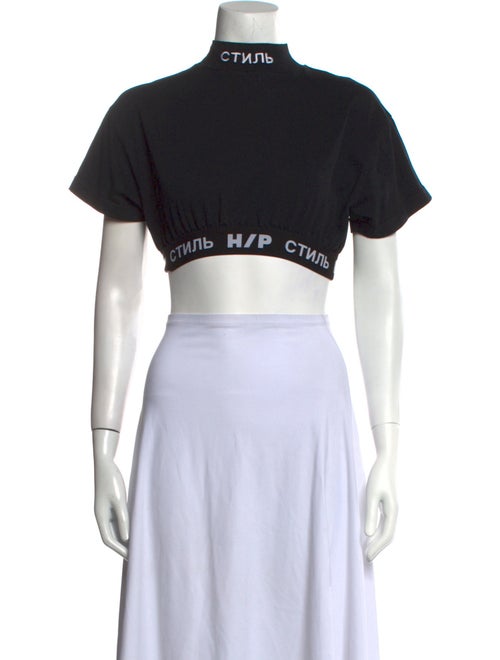 Heron Preston Graphic Print Mock Neck Crop Top