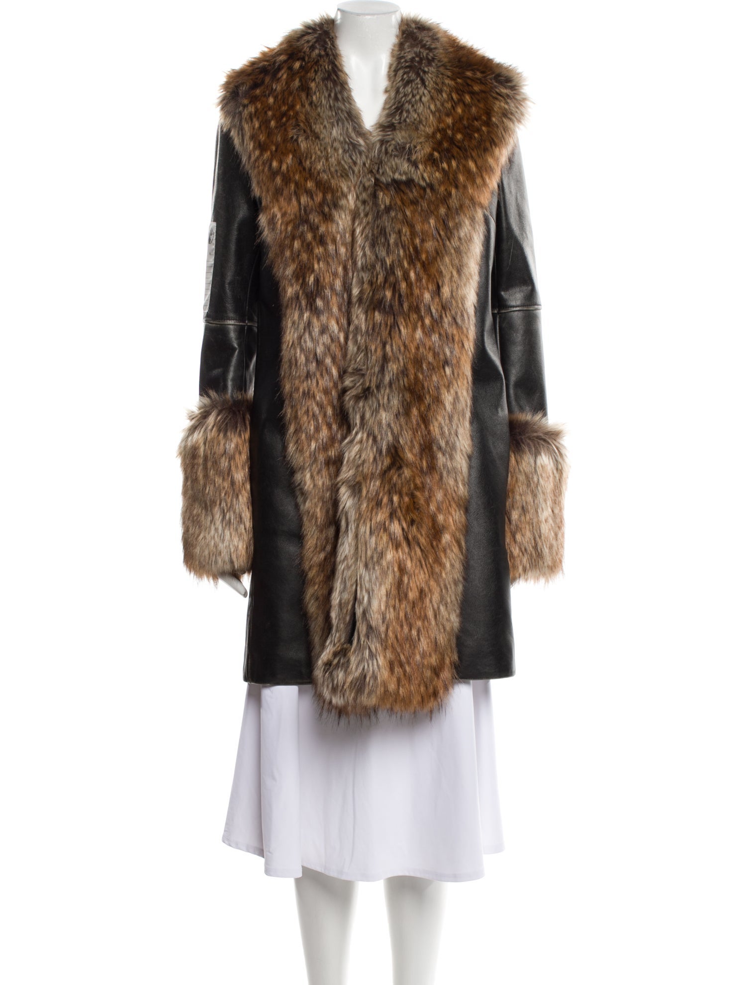 Heron Preston Leather Colorblock Pattern Faux Fur Coat w/ Tags