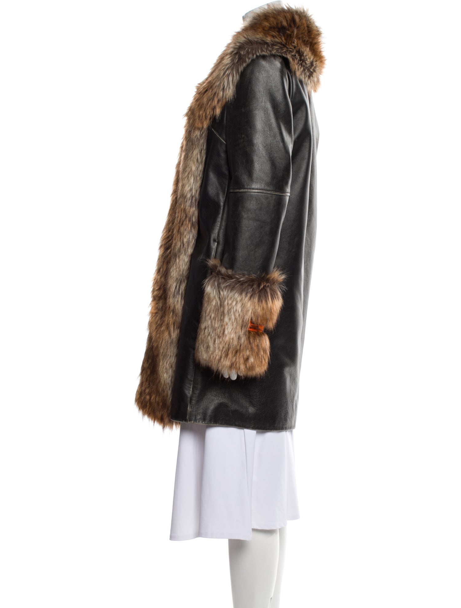 Heron Preston Leather Colorblock Pattern Faux Fur Coat w/ Tags