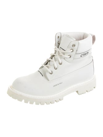 Heron Preston Leather Graphic Print Combat Boots